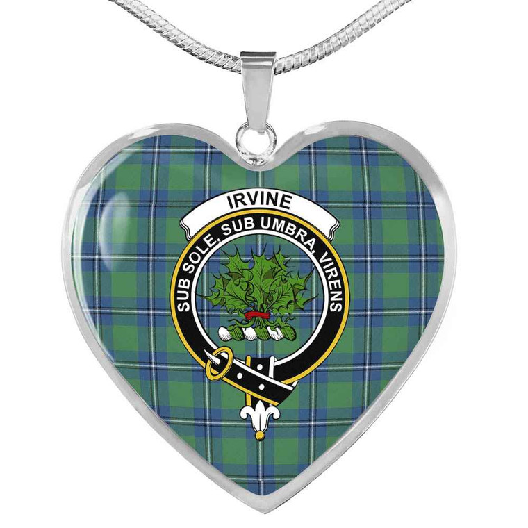 Scottish Irvine Clan Crest Tartan Necklace Heart Tartan Plaid 1