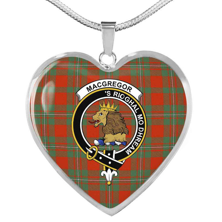 Scottish MacGregor Clan Crest Tartan Necklace Heart Tartan Plaid 1