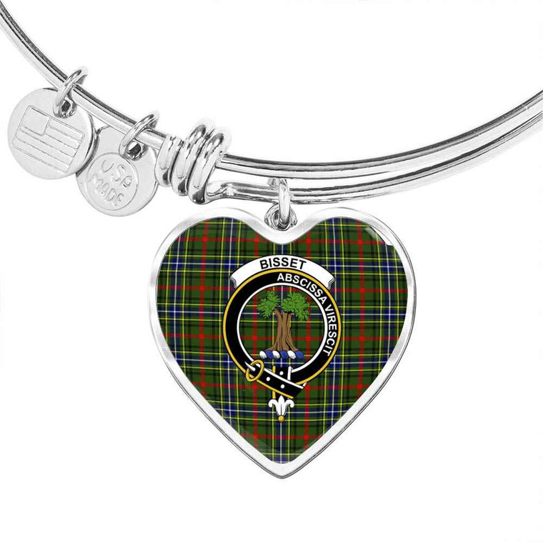 Scottish Bisset Clan Crest Tartan Bangle Heart Tartan Plaid 1