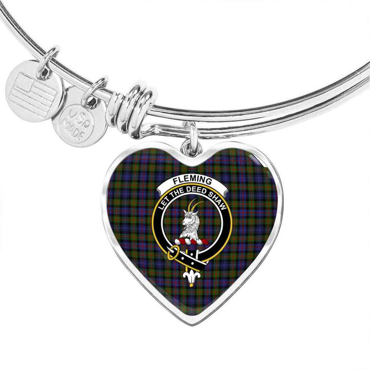 Scottish Fleming Clan Crest Tartan Bangle Heart Tartan Plaid 1