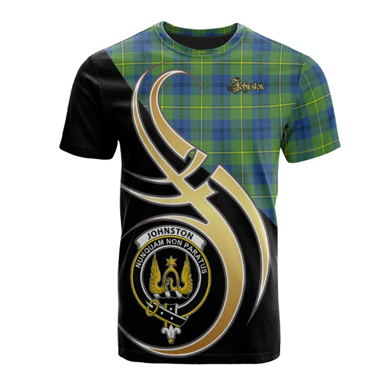 Scottish Johnston Ancient Clan Crest Tartan T-Shirt Believe in Me