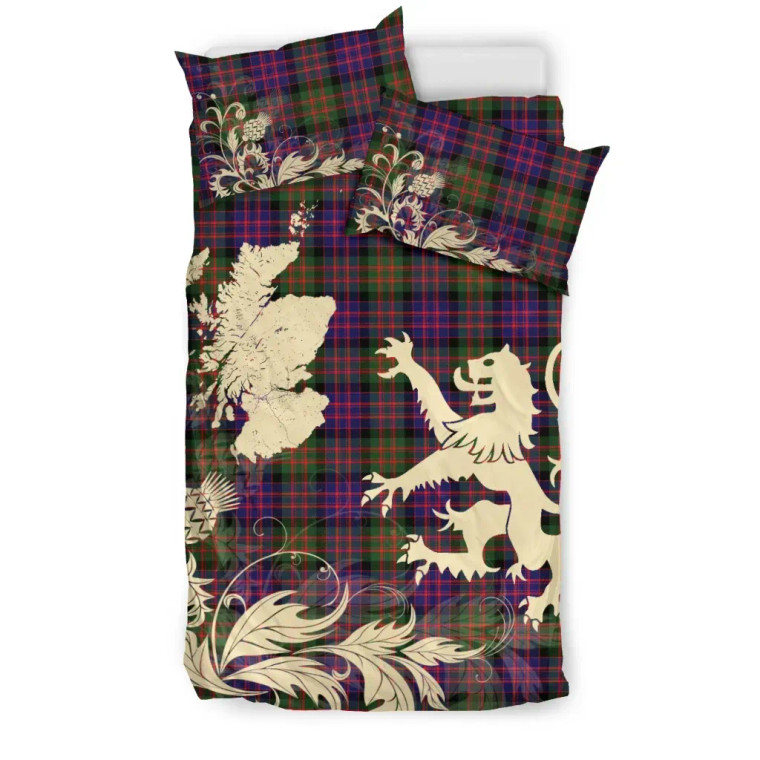 Scottish MacDonald Modern Clan Tartan Bedding Set Rampant Lion with Thistle