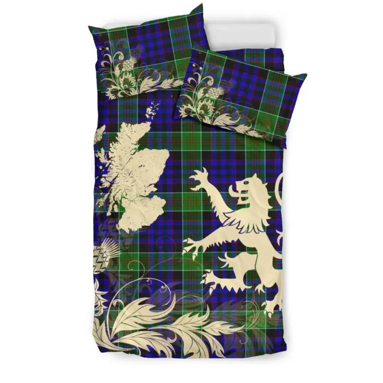 Scottish Newman Clan Tartan Bedding Set Rampant Lion with Thistle