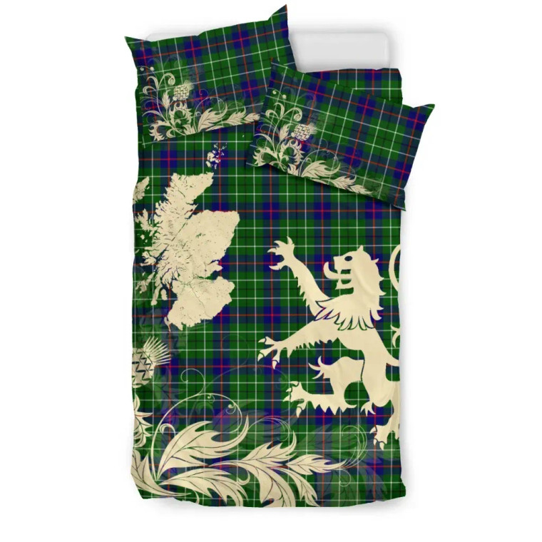 Scottish Duncan Modern Clan Tartan Bedding Set Rampant Lion with Thistle