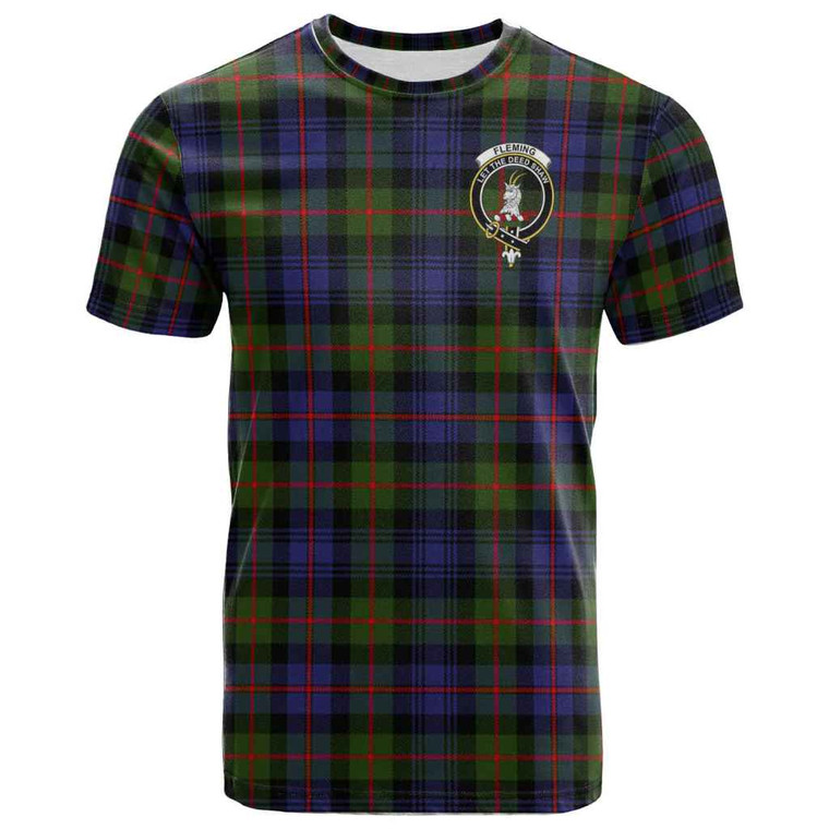 Scottish Fleming Clan Crest Tartan T-Shirt Front Side Tartan Plaid