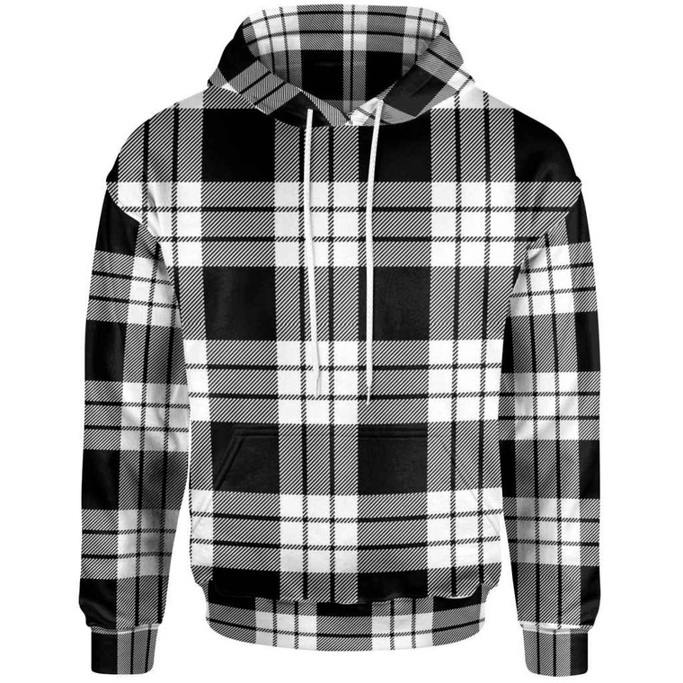 Scottish MacFarlane Black & White Clan Tartan Hoodie Front Side Tartan Plaid