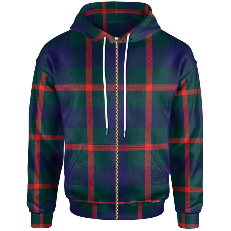 Scottish Agnew Modern Clan Tartan Zip-Up Hoodie Front Side Tartan Plaid