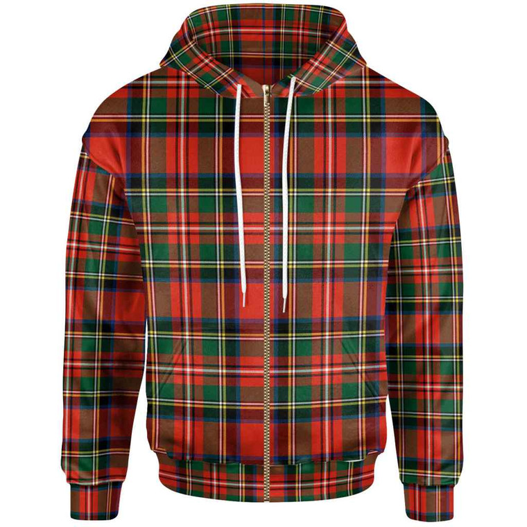 Scottish Stewart Royal Modern Clan Tartan Zip-Up Hoodie Front Side Tartan Plaid