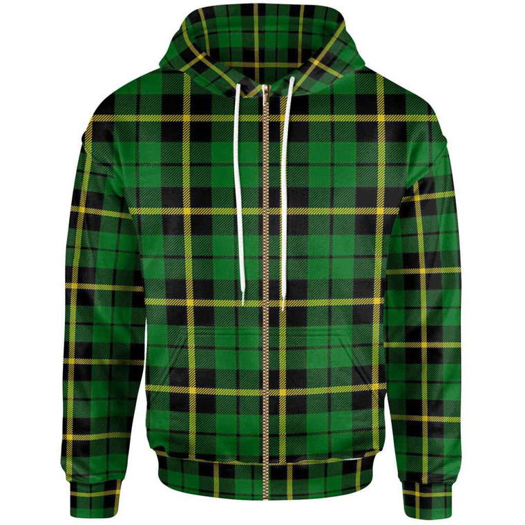 Scottish Wallace Hunting - Green Clan Tartan Zip-Up Hoodie Front Side Tartan Plaid