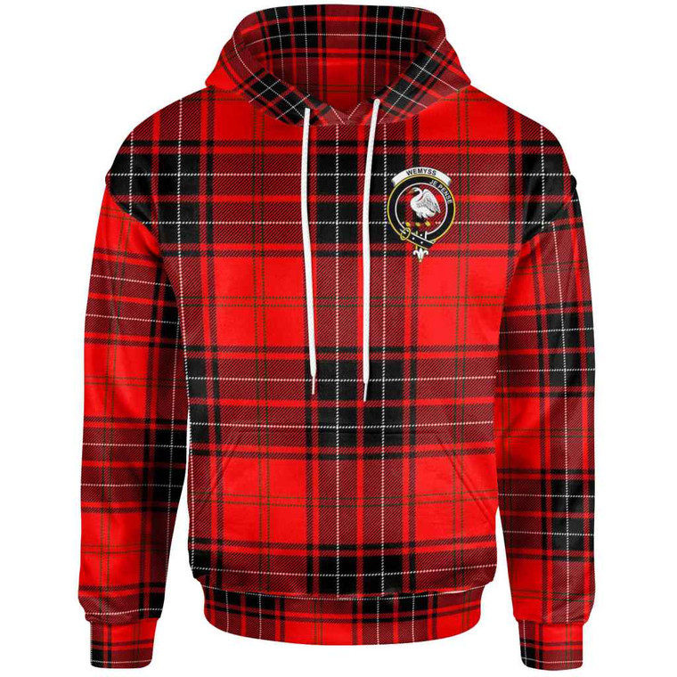 Scottish Wemyss Clan Crest Tartan Hoodie Front Side Tartan Plaid