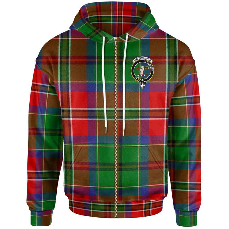 Scottish MacCulloch (McCulloch) Clan Crest Tartan Zip-Up Hoodie Front Side Tartan Plaid