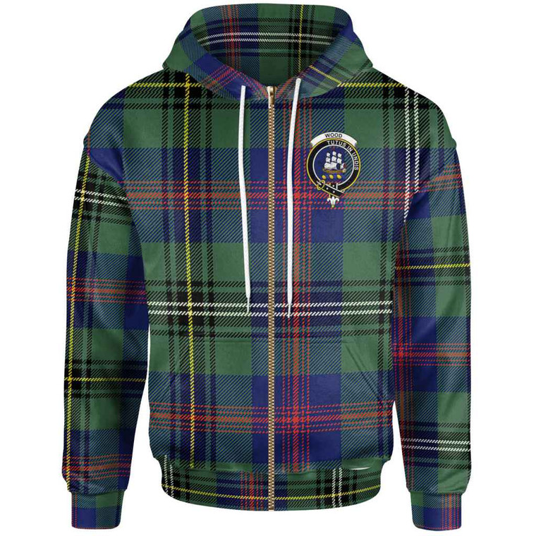 Scottish Wood Clan Crest Tartan Zip-Up Hoodie Front Side Tartan Plaid