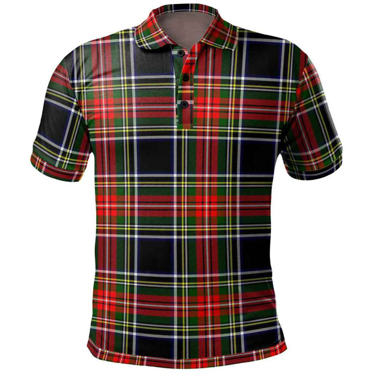 Scottish Stewart Black Clan Tartan Polo Shirt Front Side Tartan Plaid