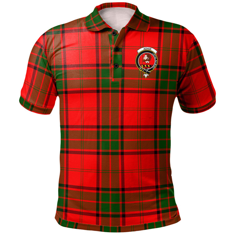 Scottish Adair Clan Crest Tartan Polo Shirt Front Side Tartan Plaid