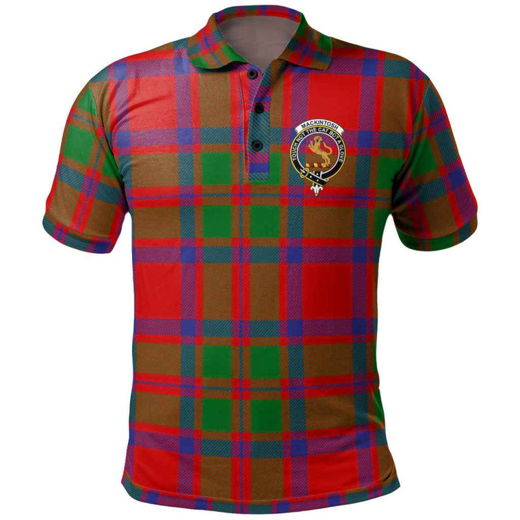 Scottish MacKintosh Clan Crest Tartan Polo Shirt Front Side Tartan Plaid