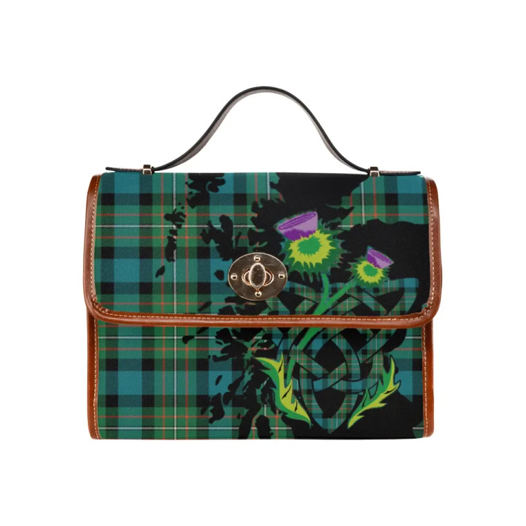 Scottish Ferguson Ancient Clan Tartan Waterproof Canvas Bag With Thistle Tartan Plaid 1