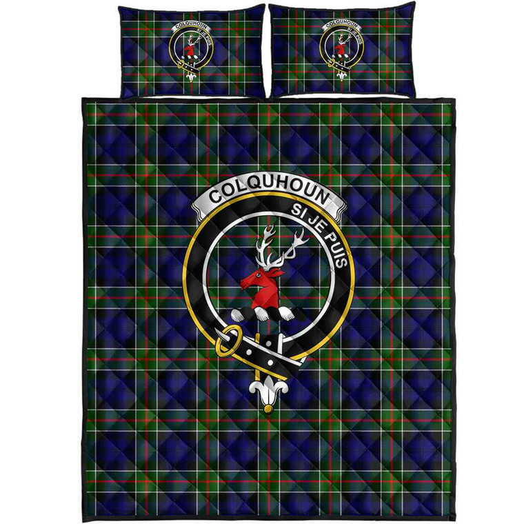 Scottish Colquhoun Clan Crest Tartan Quilt Bed Set Tartan Plaid 1
