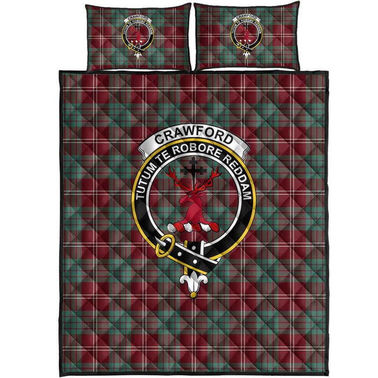 Scottish Crawford Clan Crest Tartan Quilt Bed Set Tartan Plaid 1