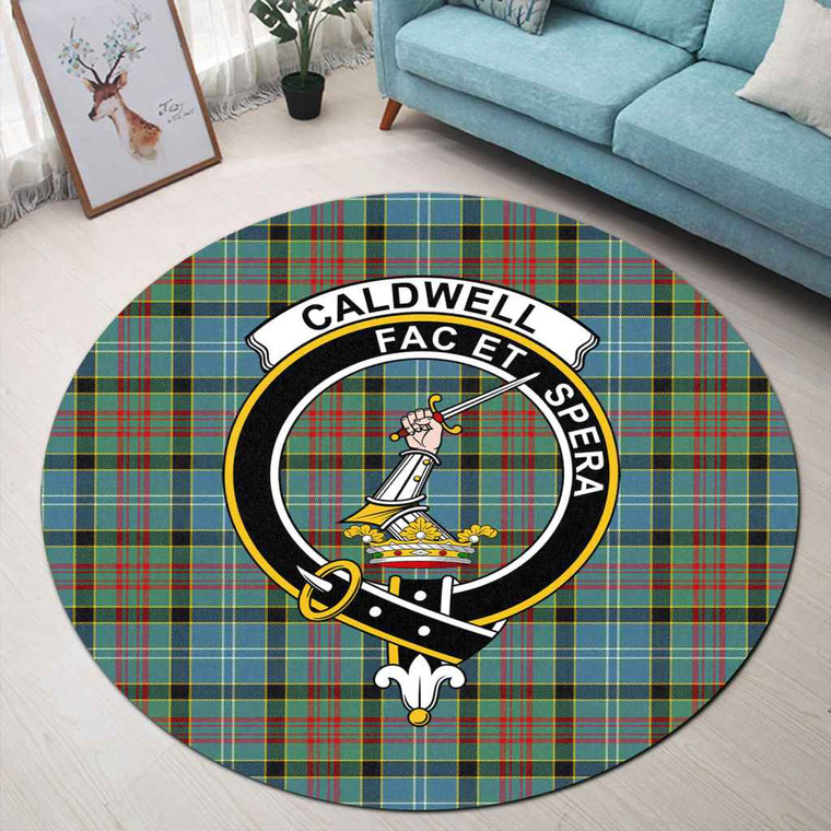 Scottish Caldwell Clan Crest Tartan Round Rug Tartan Plaid 1