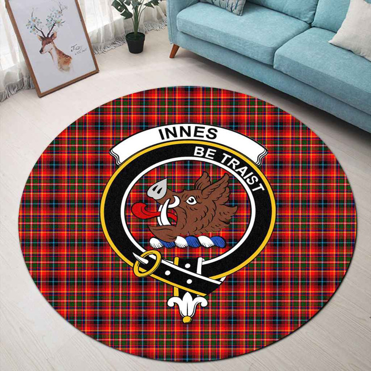 Scottish Innes Clan Crest Tartan Round Rug Tartan Plaid 1