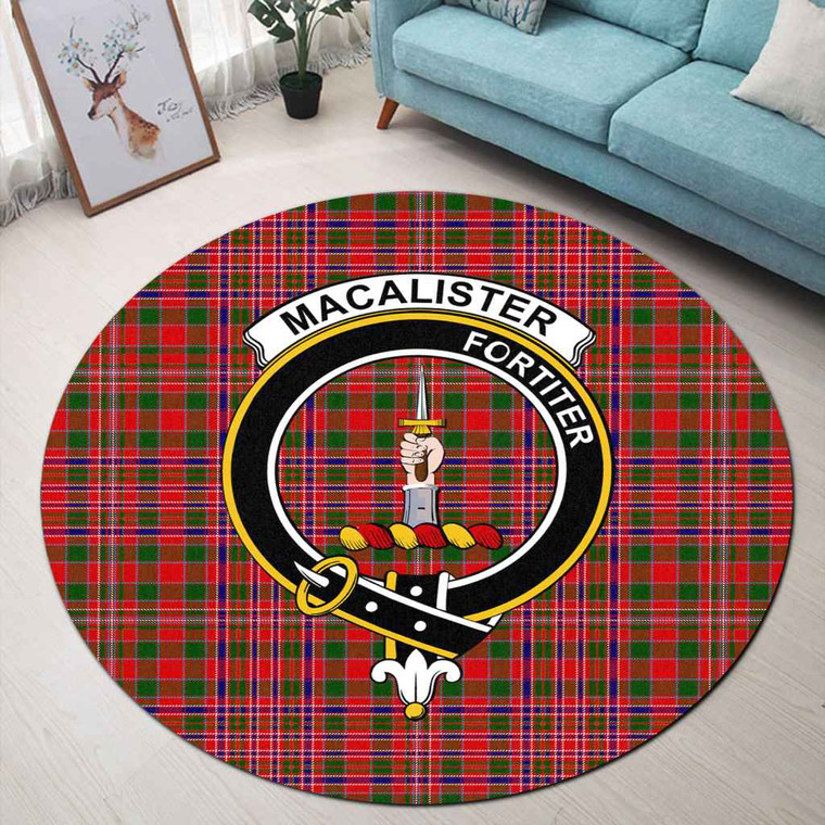 Scottish MacAlister Clan Crest Tartan Round Rug Tartan Plaid 1