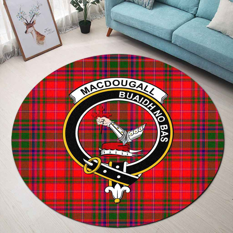 Scottish MacDougall Clan Crest Tartan Round Rug Tartan Plaid 1