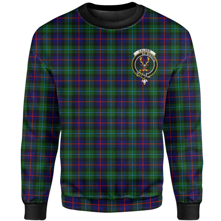 Scottish Calder Clan Crest Tartan Sweatshirt Front Side Tartan Plaid