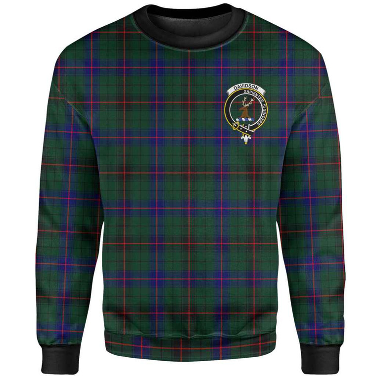 Scottish Davidson Clan Crest Tartan Sweatshirt Front Side Tartan Plaid