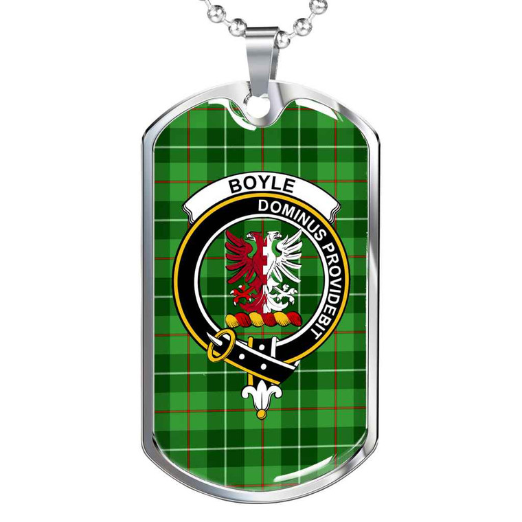 Scottish Boyle Clan Crest Tartan Military Dog Tag Necklace Tartan Plaid 1