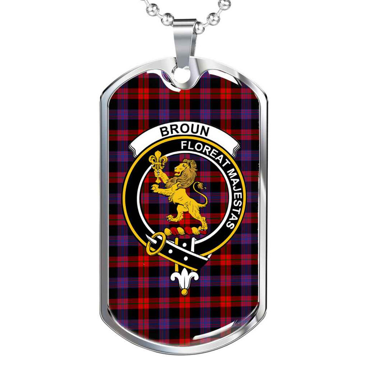 Scottish Broun Clan Crest Tartan Military Dog Tag Necklace Tartan Plaid 1