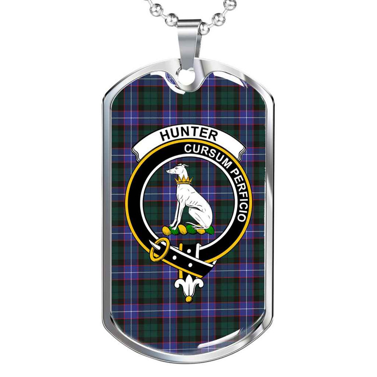 Scottish Hunter Clan Crest Tartan Military Dog Tag Necklace Tartan Plaid 1
