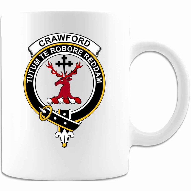 Scottish Crawford Clan Crest White Mug Tartan Plaid 1