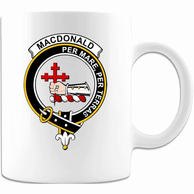 Scottish MacDonald (of Sleat) Clan Crest White Mug Tartan Plaid 1