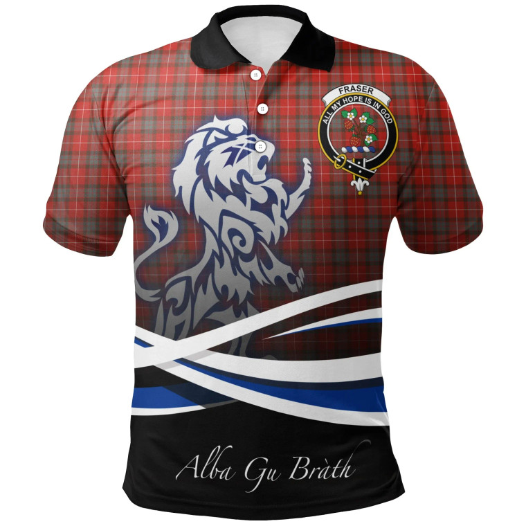 Scottish Fraser Weathered Clan Crest Tartan Polo Shirt - Scotland Lion Tartan Plaid 1