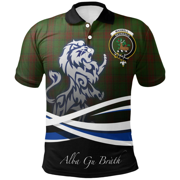 Scottish Maxwell Hunting Clan Crest Tartan Polo Shirt - Scotland Lion Tartan Plaid 1