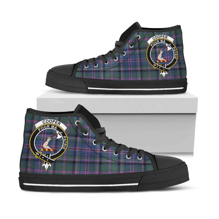 Scottish Cooper Clan Crest Tartan High Top Shoes Black Sole Tartan Plaid