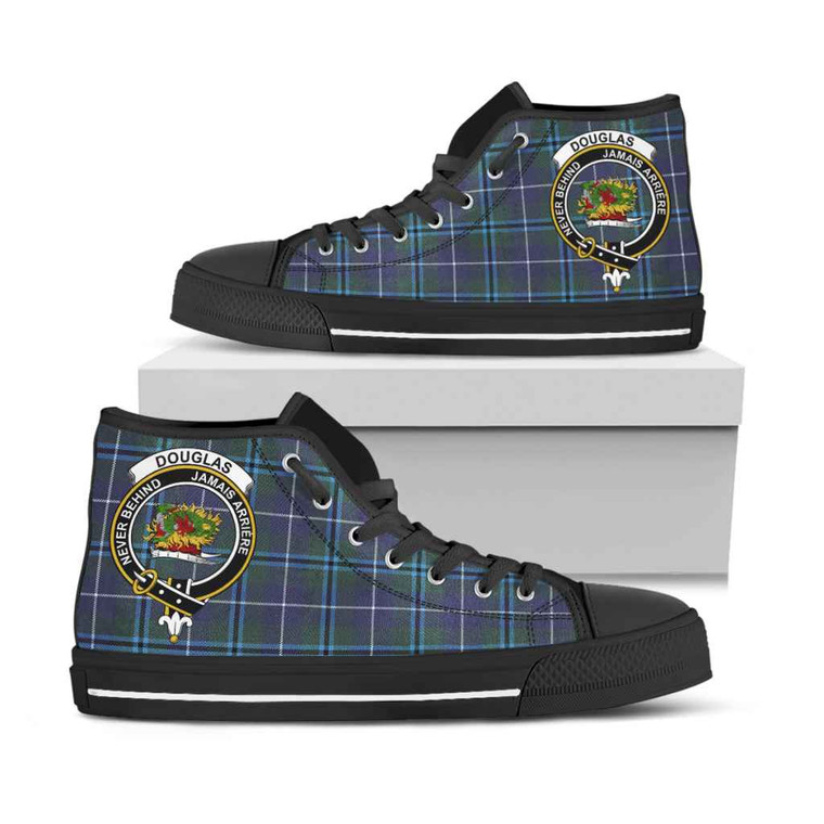 Scottish Douglas Clan Crest Tartan High Top Shoes Black Sole Tartan Plaid