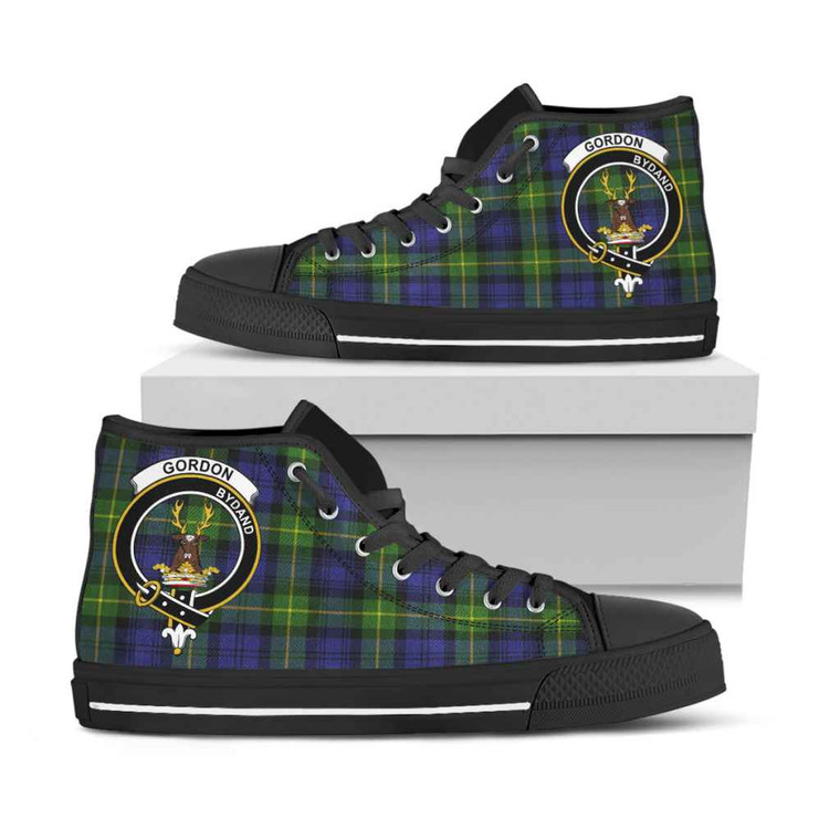 Scottish Gordon Clan Crest Tartan High Top Shoes Black Sole Tartan Plaid
