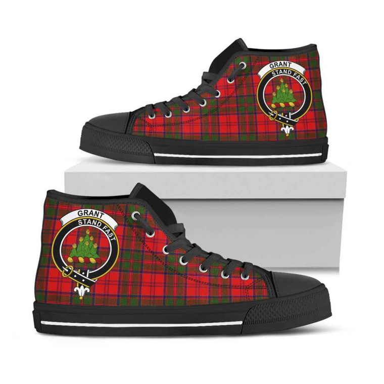 Scottish Grant Clan Crest Tartan High Top Shoes Black Sole Tartan Plaid