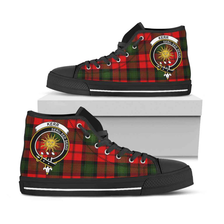 Scottish Kerr Clan Crest Tartan High Top Shoes Black Sole Tartan Plaid