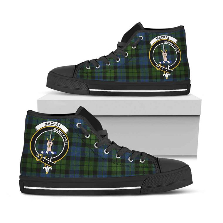Scottish MacKay Clan Crest Tartan High Top Shoes Black Sole Tartan Plaid