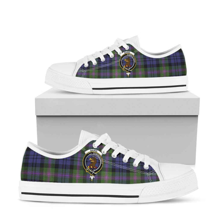 Scottish Baird Clan Crest Tartan Low Top Shoes White Sole Tartan Plaid