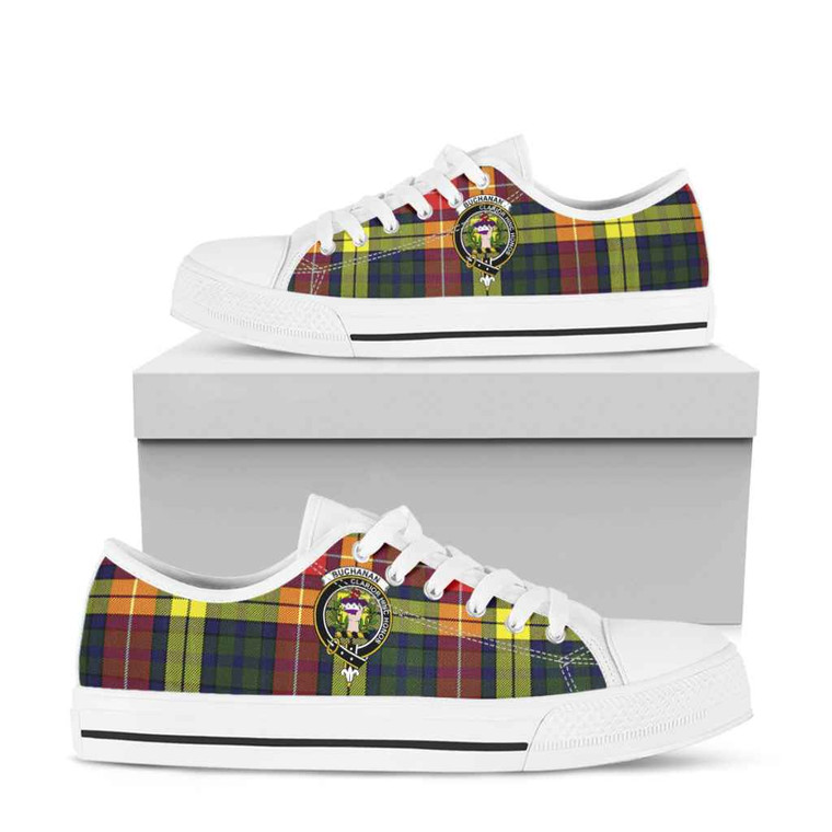 Scottish Buchanan Clan Crest Tartan Low Top Shoes White Sole Tartan Plaid