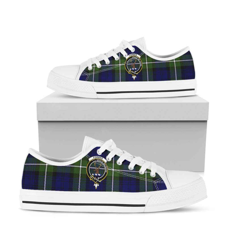 Scottish Forbes Clan Crest Tartan Low Top Shoes White Sole Tartan Plaid