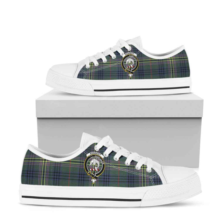 Scottish Kennedy Clan Crest Tartan Low Top Shoes White Sole Tartan Plaid