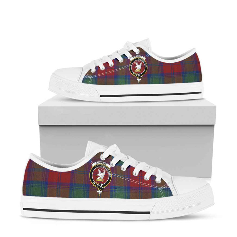 Scottish Lindsay Clan Crest Tartan Low Top Shoes White Sole Tartan Plaid