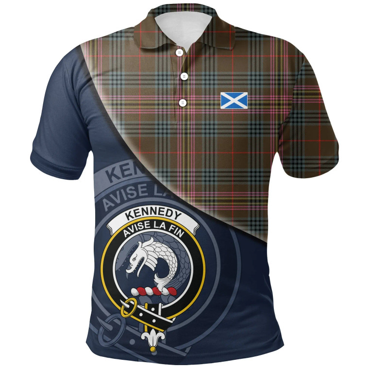 Scottish Kennedy Weathered Clan Crest Tartan Polo Shirt - Bend Style Tartan Plaid 1