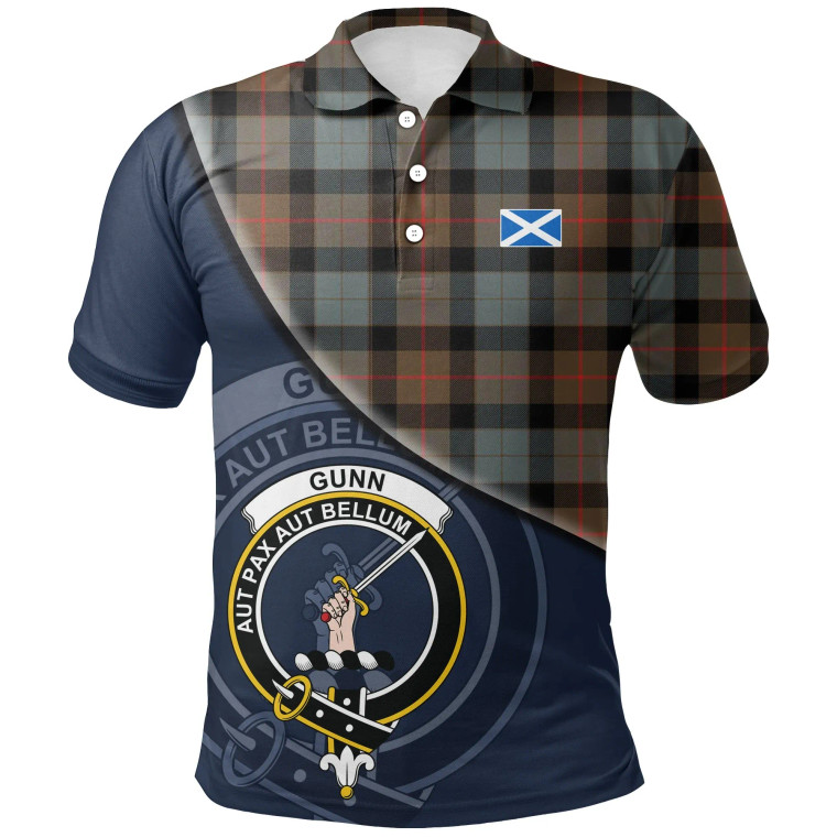 Scottish Gunn Weathered Clan Crest Tartan Polo Shirt - Bend Style Tartan Plaid 1