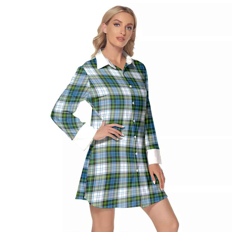 Scottish Campbell Dress Clan Tartan Lapel Shirt Dress with Long Sleeves Tartan Plaid 1
