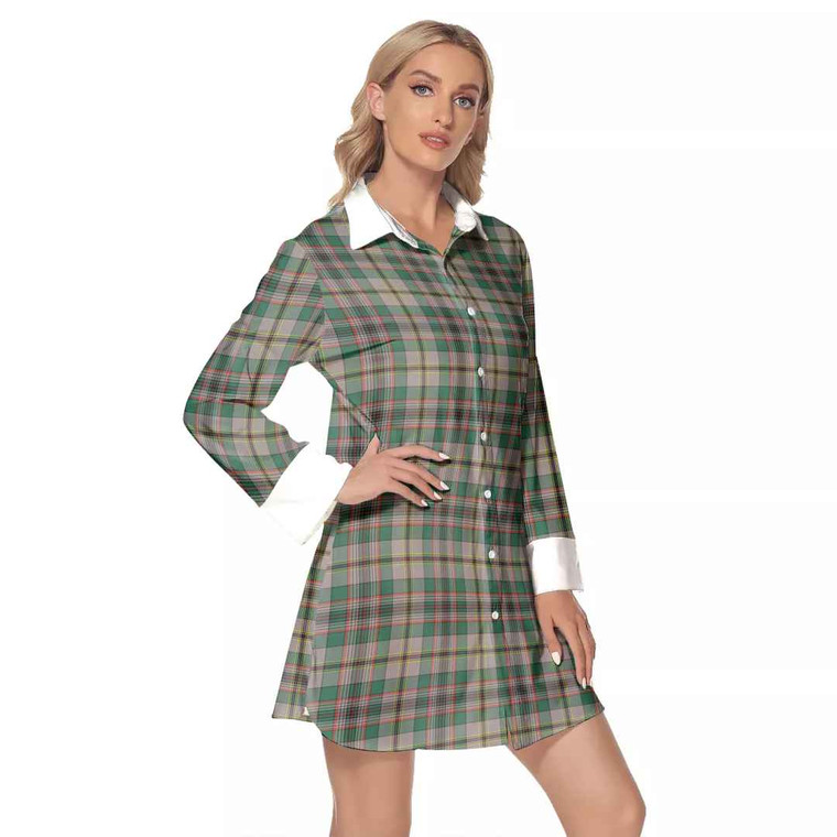 Scottish Craig Ancient Clan Tartan Lapel Shirt Dress with Long Sleeves Tartan Plaid 1